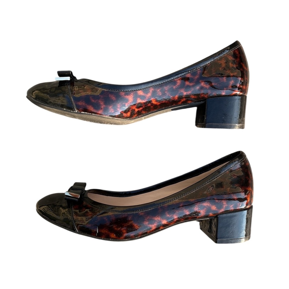 Cole Haan Waterproof Pumps Block Heel Tortoise Patent Leather Bow Size 7B